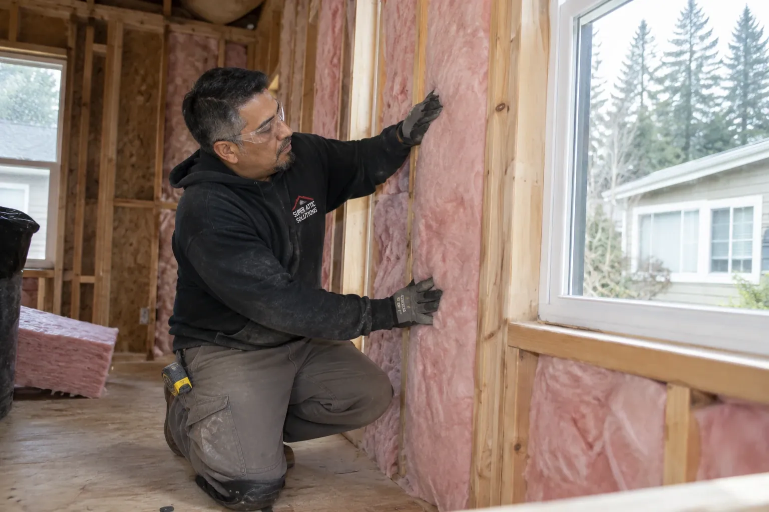 Fitting fiberglass batts between wall studs