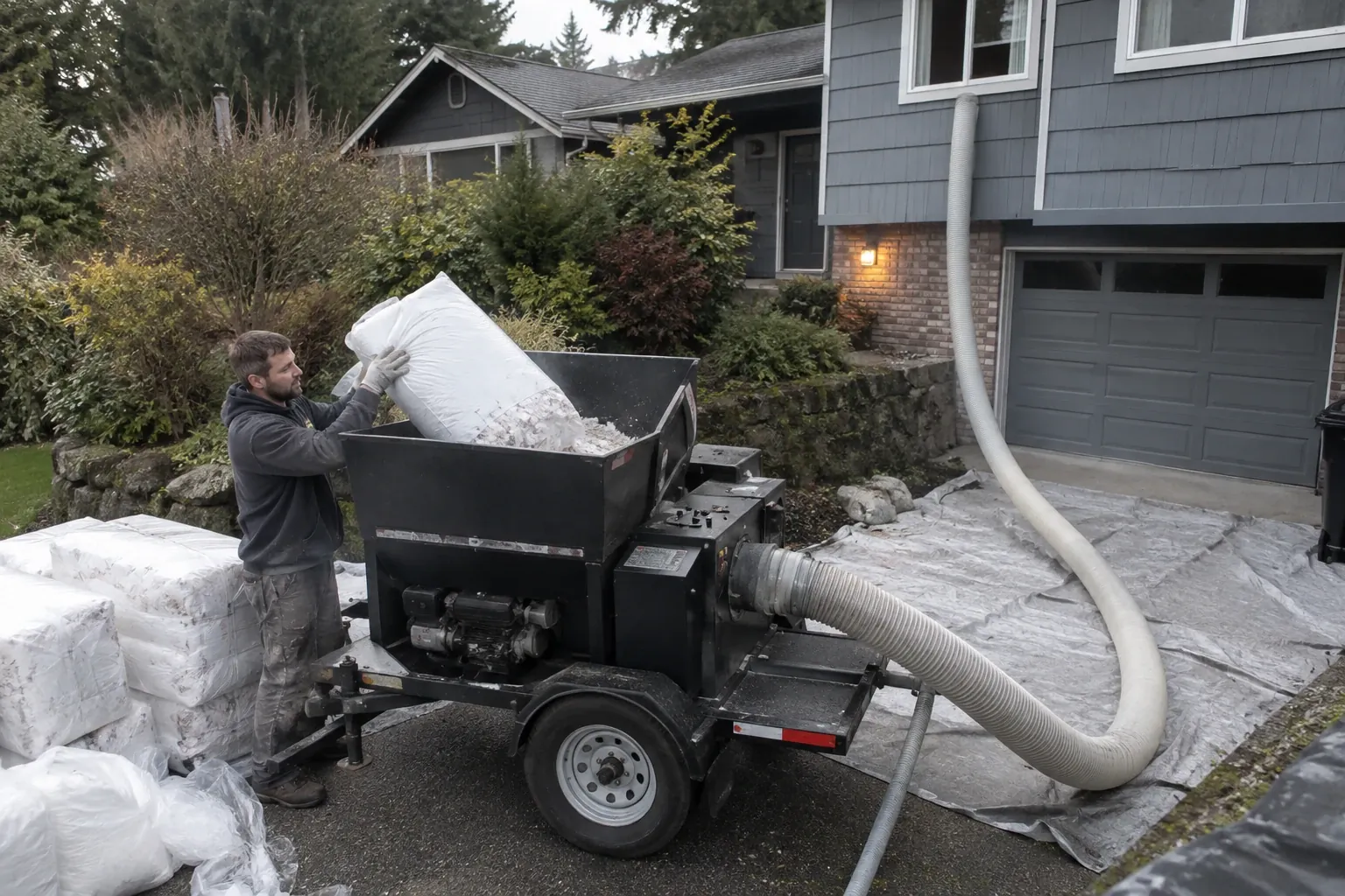 Loading the insulation blowing machine