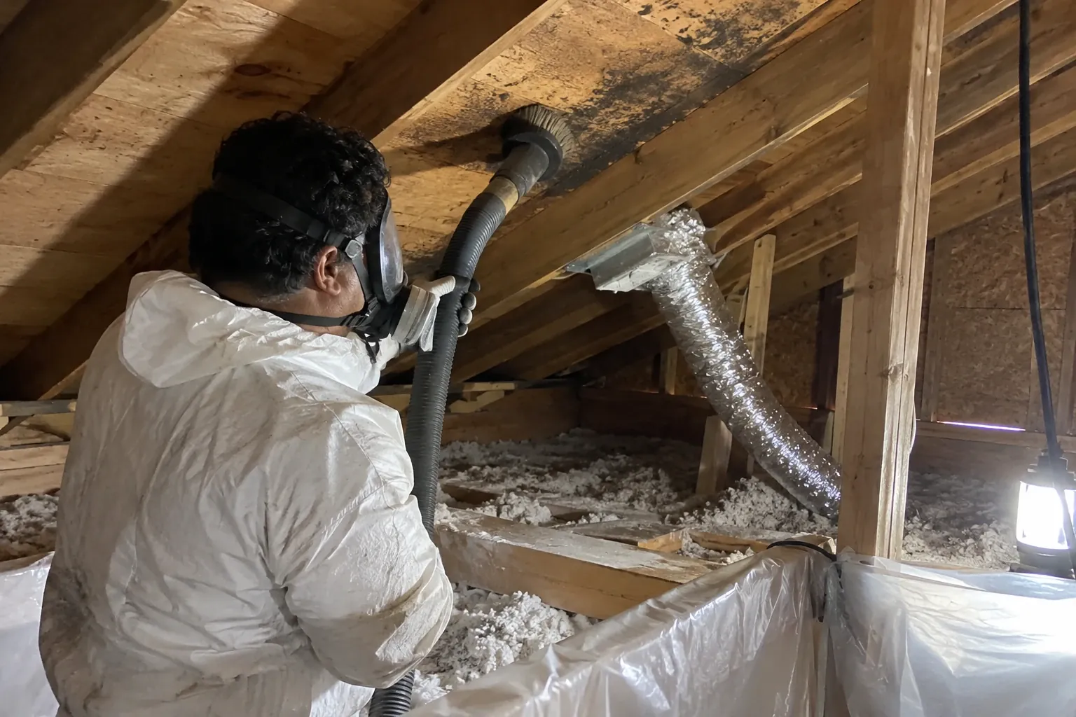 Removing mold from attic roof sheathing