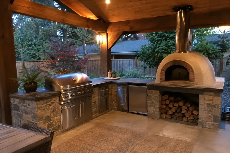 Outdoor pizza oven and grill installation