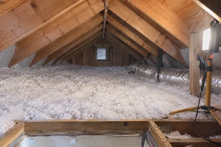 Attic after reconditioning: deep new insulation, baffles and a new duct