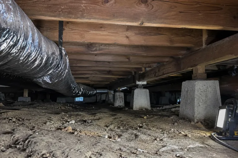 Before: uninsulated crawl space floor