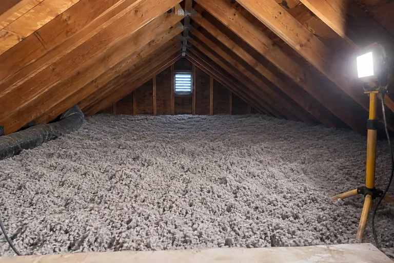 After: A thick, even layer of gray cellulose covering every joist
