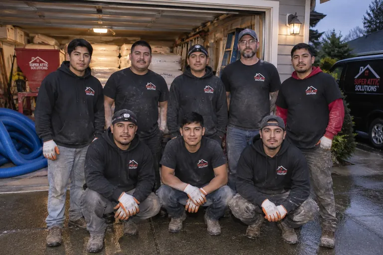 Super Attic Solutions crew at a job in the evening