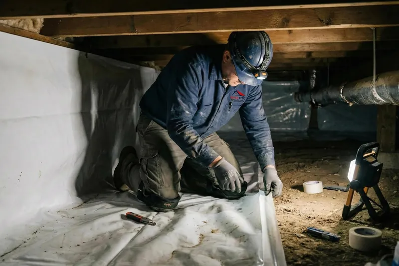 Smoothing a new crawl space vapor barrier