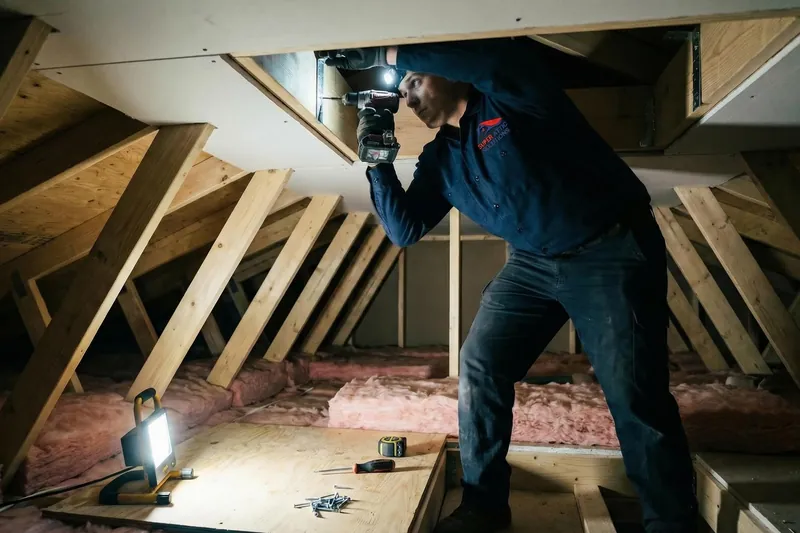 Attic fan installation from inside the attic