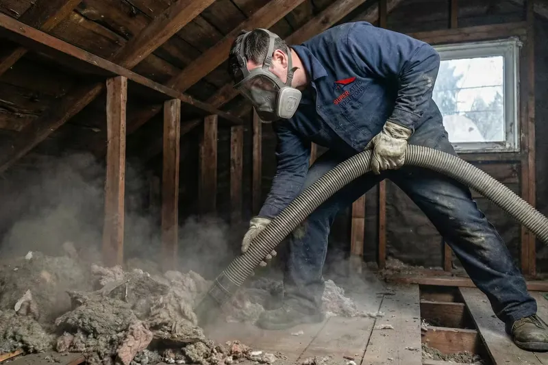 Vacuuming old insulation out of an attic